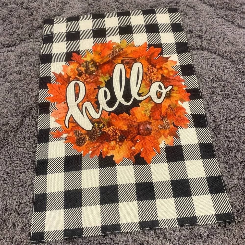 Hello Autumn Plaid Hello Garden Flag